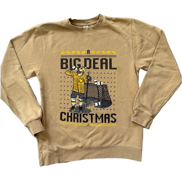BARSTOOL SPORTS / BIG DEAL BREWING TAN CHRISTMAS GRAPHIC CREWNECK SWEATSHIRT - Picture 1 of 6